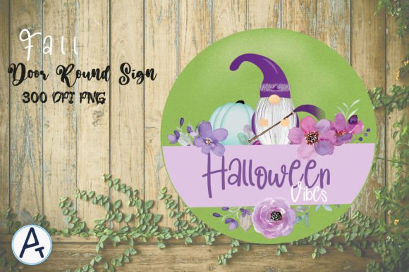 Download Fall Gnome Pumpkin Door Round Sign PNG - Premium Resources